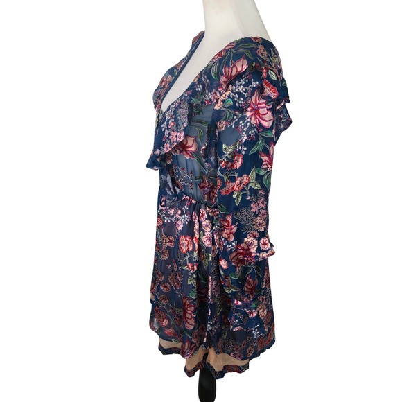 For Love And Lemons Blue Floral Romantic Feminine Silk Blend Mini Dress Sz XS - Picture 8 of 16